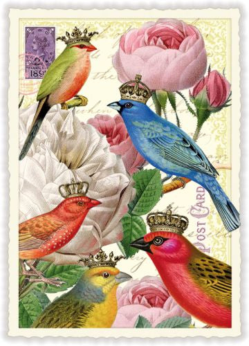 Carte postale oiseaux couronnés et fleurs - ACTE TRE