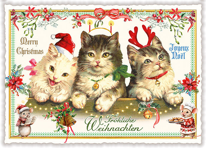 Carte postale Joyeux Noël aux trois chatons, ACTE TRE