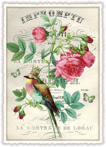 Carte postale pivoine et oiseau couronné - ACTE TRE