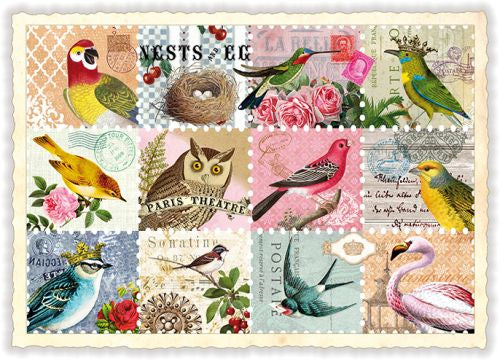 Carte postale oiseaux et timbres, ACTE TRE