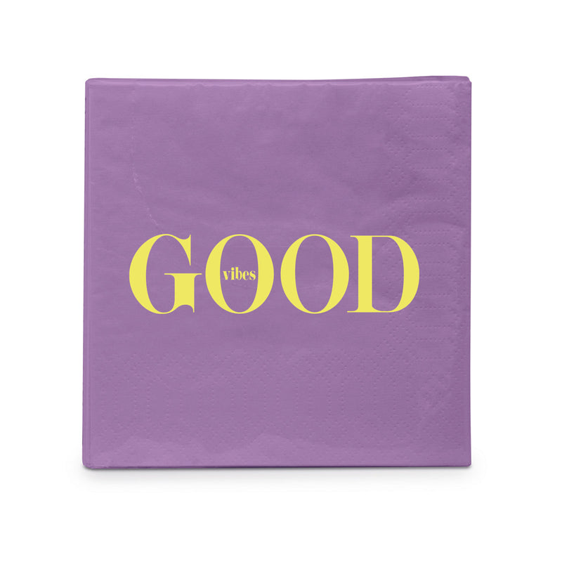 Vingt serviettes GoodVibes mauves et jaunes, PPD