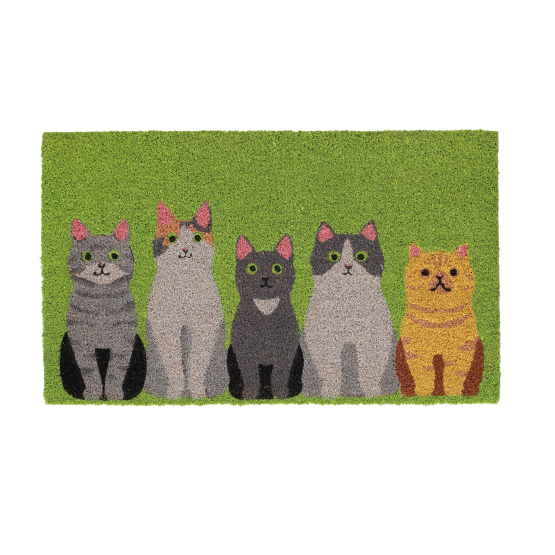 Paillasson cinq chats sur fond vert, Esschert Design
