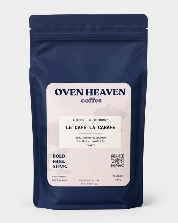 Paquet Le Café La Carafe 1 kg, café en grains du Brésil (Sul de Minas) torréfié à Bordeaux par Oven Heaven Coffee, vu de face