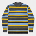 Pull DDP Multico 2 à rayures gris anthracite, bleu ciel et jaune, col montant — vue de face à plat