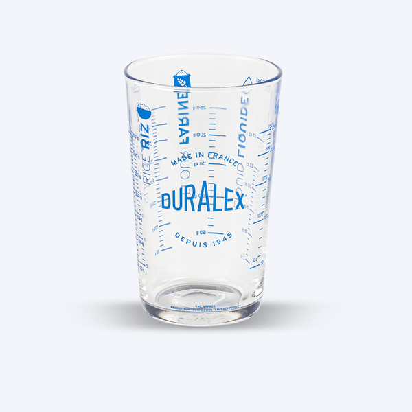 Verre doseur Duralex Precisio 56 cl avec graduations farine, riz et liquides.