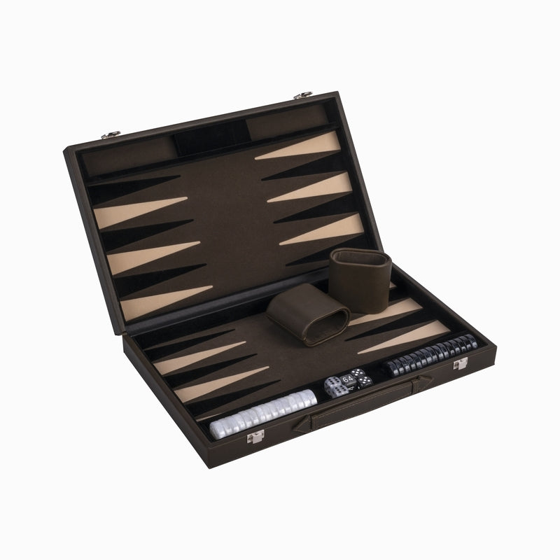 Backgammon kaki en similicuir 38 cm